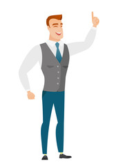 Caucasian businessman pointing with his forefinger