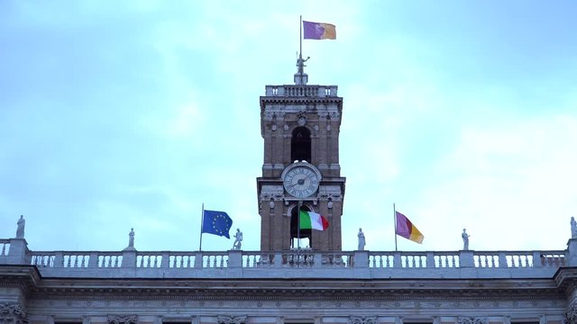 Video of Piazza del Campidoglio, on the top of Capitoline Hill, with Palazzo Senatorio and the equestrian statue of Marcus Aurelius.