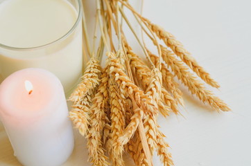 Milk and bread as healthy and simple food, traditional treat for imbolc, pagan wicca celtic holiday