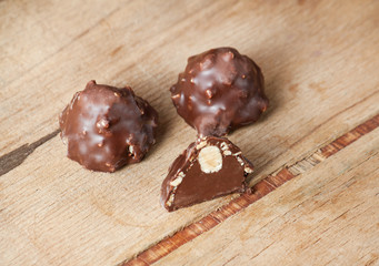 Chocolate candy on wood desk