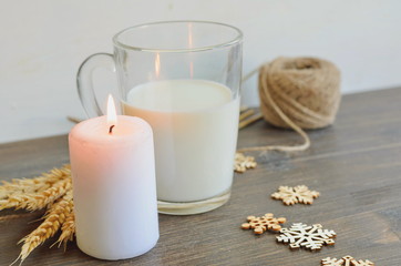 Milk and bread as healthy and simple food, traditional treat for imbolc, pagan wicca celtic holiday