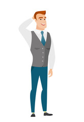 Obraz premium Caucasian businessman holding hand behind head.