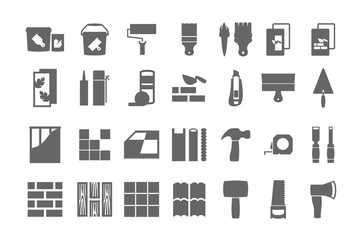 construction materials, repair icons. vector set.