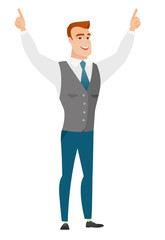 Fototapeta premium Businessman standing with raised arms up.