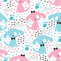 seamless cute dog pattern vector illustration