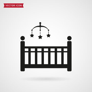 Baby bed with crib mobile icon.