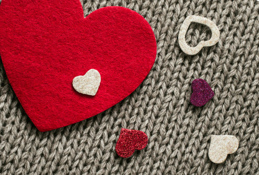 Red felt heart and  colorful decorative  hearts