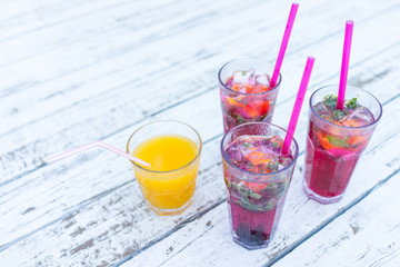 Drink on white wood summer backgrounds