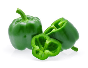 Green bell peppers isolated on white background.