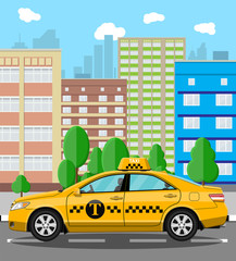 Urban cityscape with taxi cab