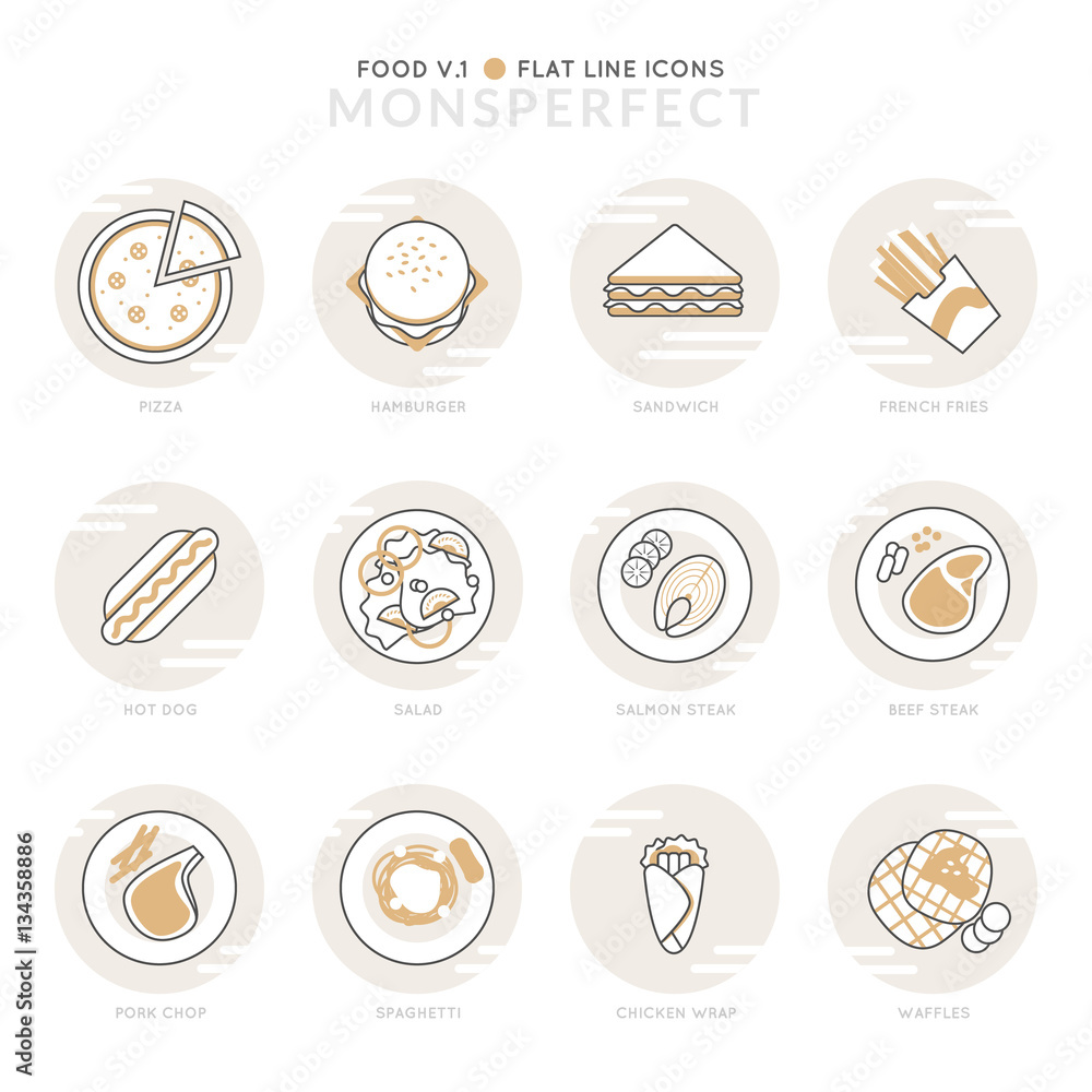 Poster infographic icons elements about food. flat thin line icons set pictogram for website and mobile app