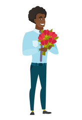 Caucasian businessman holding a bouquet of flowers