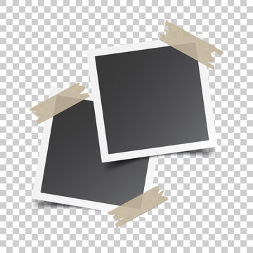 Photo frame with adhesive tape on isolated background. For your photography and picture. Vector illustration