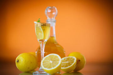 sweet lemon alcoholic brandy in the decanter