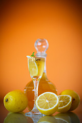 sweet lemon alcoholic brandy in the decanter