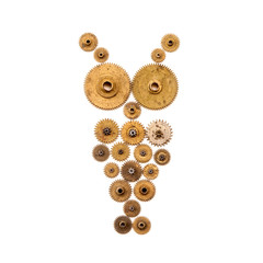 Steampunk owl on white background. Mechanical ornament style object macro view. Vintage clockwork...