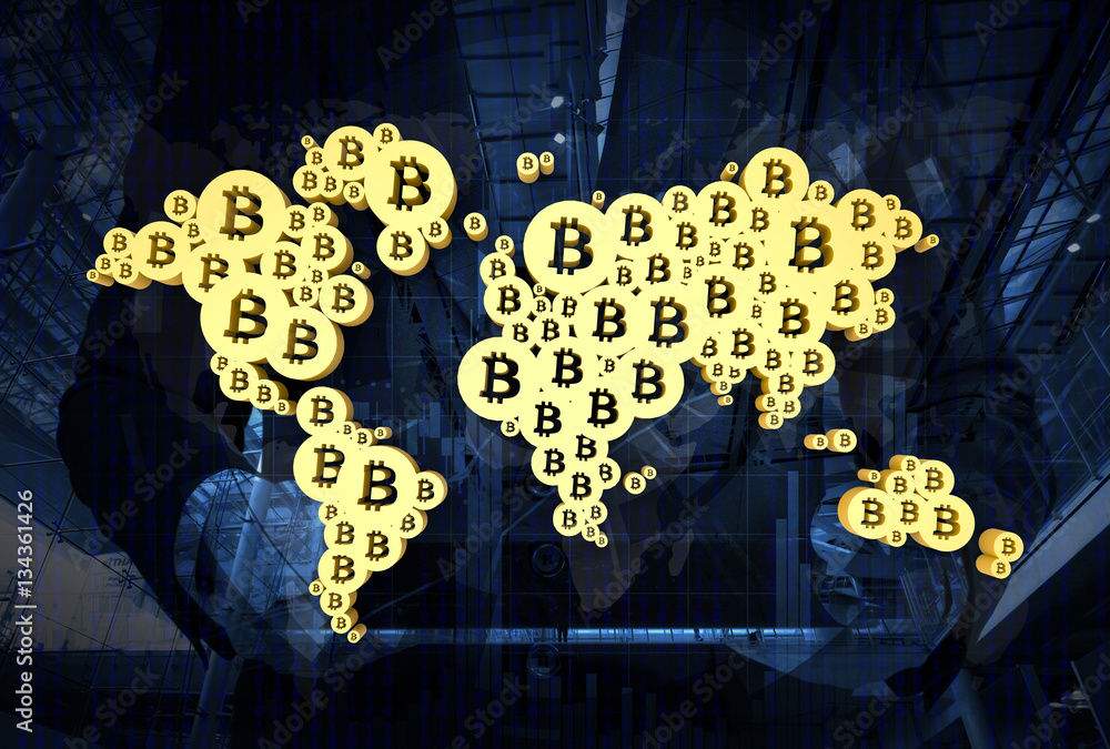 Poster cryptocurrency, blockchain and bitcoin concept.distributed ledger technology.fintech concept, financ