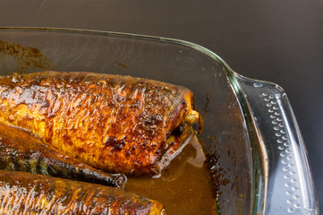 Mackerel, baked in a glass container