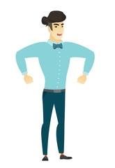 Young asian angry businessman screaming.