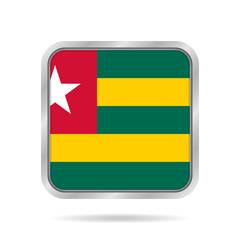 Flag of Togo. Shiny metallic gray square button.
