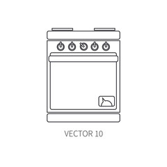 Line flat vector kitchenware icons - oven. Cutlery tools. Cartoon style. Illustration and element for your design. Equipment for food preparation. Kitchen. Household. Cooking. Cook. Stove. Bake.