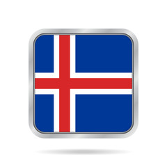 Obraz premium flag of Iceland, shiny metallic gray square button