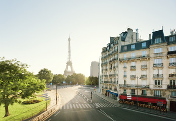 Fototapeta na wymiar sunny morning and Eiffel Tower, Paris, France
