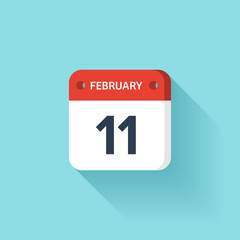 February 11. Isometric Calendar Icon With Shadow.Vector Illustration,Flat Style.Month and Date.Sunday,Monday,Tuesday,Wednesday,Thursday,Friday,Saturday.Week,Weekend,Red Letter Day. Holidays 2017.