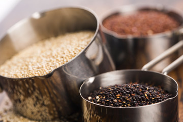 Seeds of Red, White and Black Organic Quinoa