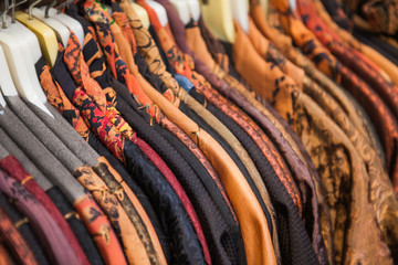 Moroccan traditional colorful clothes at a market