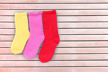 sock on wood background