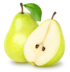 Pear with a half isolated on white, clipping path