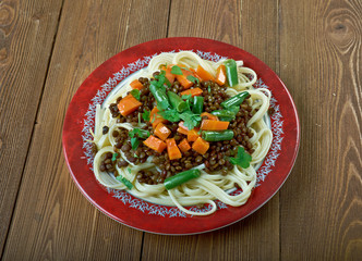 Puy lentil bolognese with pasta