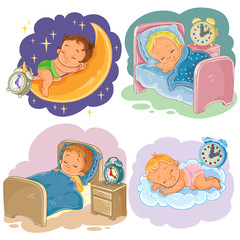 Fototapeta na wymiar Set illustration babies sleep