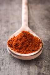 Paprika on wooden spoon on wooden background
