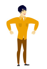 Young asian angry businessman screaming.