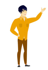 Asian businessman showing a direction.
