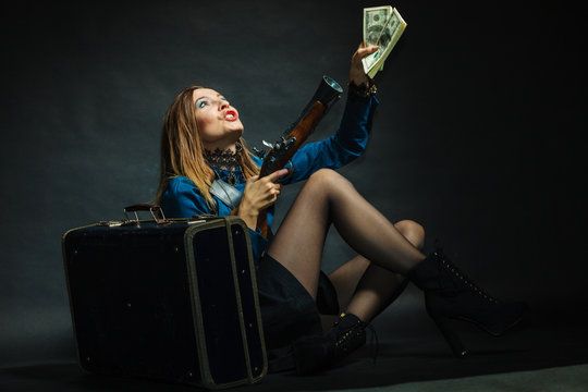 Steampunk girl with cash.