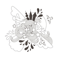 Abstract monochrome owl drop tower vector illustration template