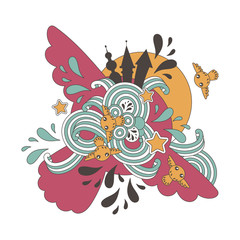 Abstract color owl drop tower vector illustration template