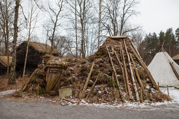 Ancient Sami gound and wooden hut © Mykola Iegorov