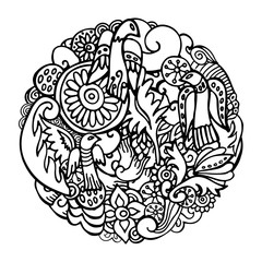 stock vector abstract hand draw bird. flower and wave, doodle pa