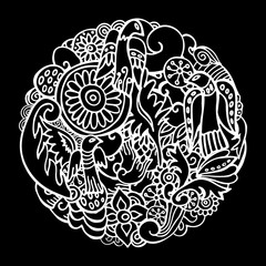 stock vector abstract hand draw bird. flower and wave, doodle pa