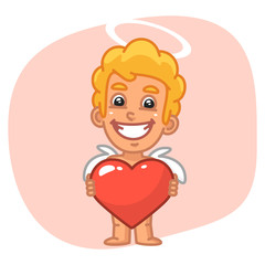 Cupid Smiles and Holding Heart Symbol