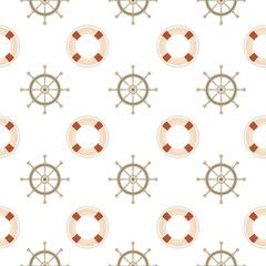 Marine pattern with ship helm and lifebuoy.