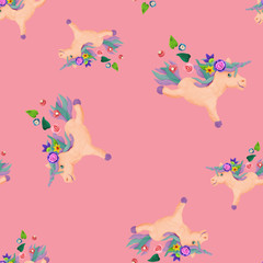 Plasticine  baby animal 3D unicorn  sculpture seamless pattern
