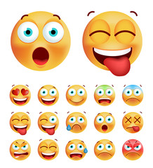 Set of Cute Emoticons on White Background. Isolated Vector Illustration 