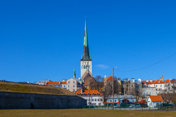 St. Olaf (Oleviste) church and old town of Tallinn, Estonia
