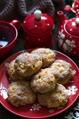Cottage cheese cookies with apple and tea on Christmas