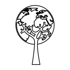 tree plant with earth planet vector illustration design